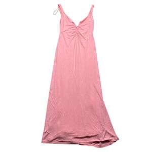 Zara Pink Ruched V-Neck Maxi Dress Sleeveless Bodycon Stretch Large Festive